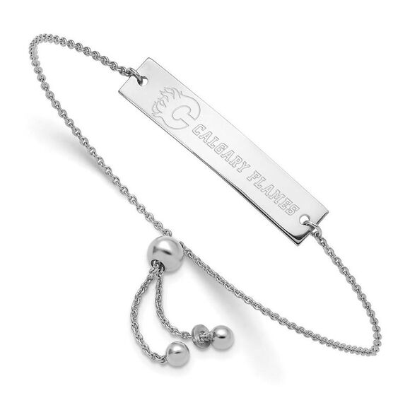 Sterling Silver Rhodium Plated NHL Calgary Flames Adj Bracelet, 9 Inch - Picture 1 of 5